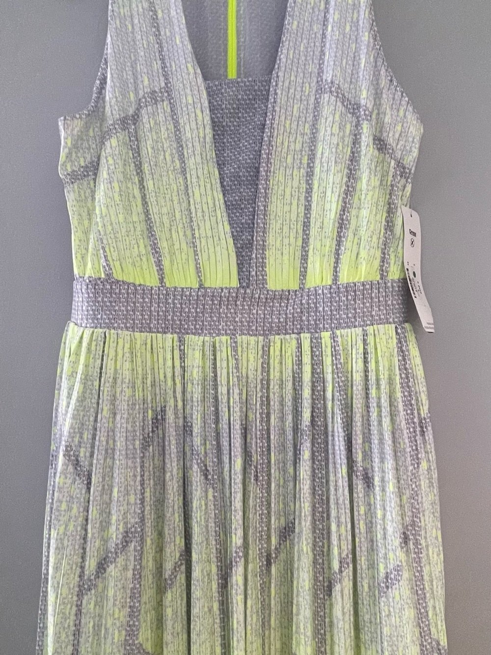 K-Swiss x Lucky in Love Lime and Gray Pleated V-Neck Sleeveless Tennis Dress